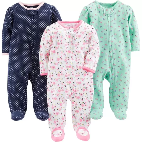 Simple Joys by Carters Baby 3Pack Neutral Sleep and PlayMint Green FloralNavy DotsWhite Flowers