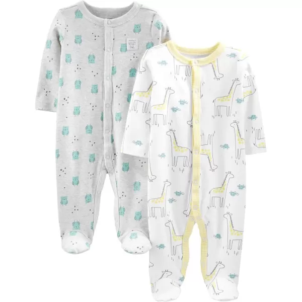 Simple Joys by Carters Baby Neutral 2Pack Cotton Footed Sleep and PlayGrey OwlWhite Giraffe