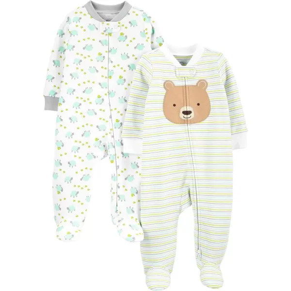 Simple Joys by Carters Baby Neutral 2Pack Cotton Footed Sleep and PlayWhite BearTurtle