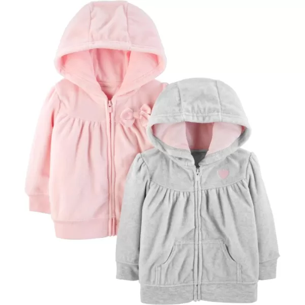 Simple Joys by Carters Girls 2Pack Fleece Full Zip HoodiesLight GreyPink