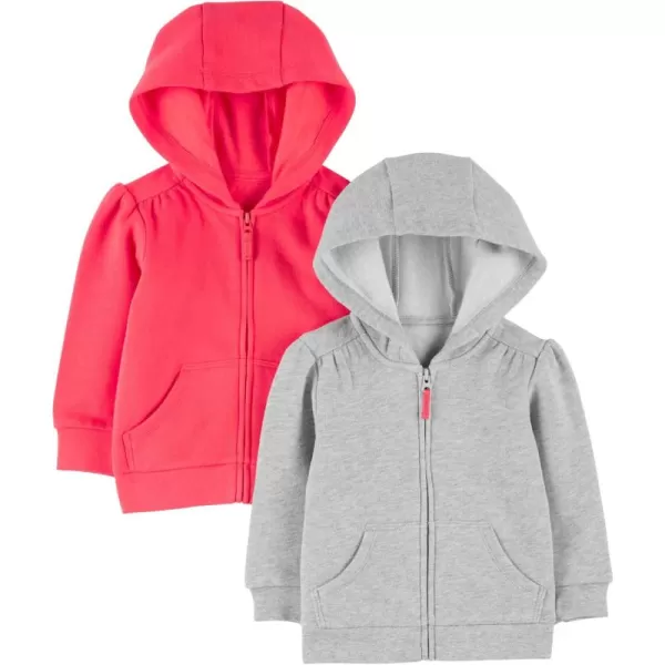 Simple Joys by Carters Girls 2Pack Fleece Full Zip HoodiesPinkGrey