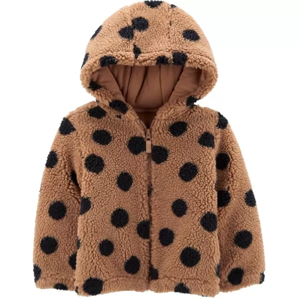 Simple Joys by Carters Girls Hooded Sherpa JacketBlack Brown Polka Dot