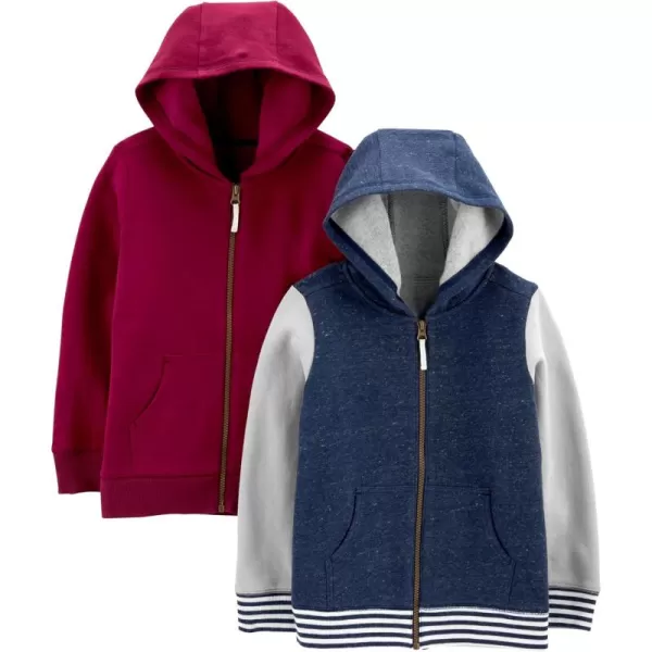 Simple Joys by Carters Toddlers and Baby Boys Fleece FullZip Hoodies Pack of 2BlueBurgundy