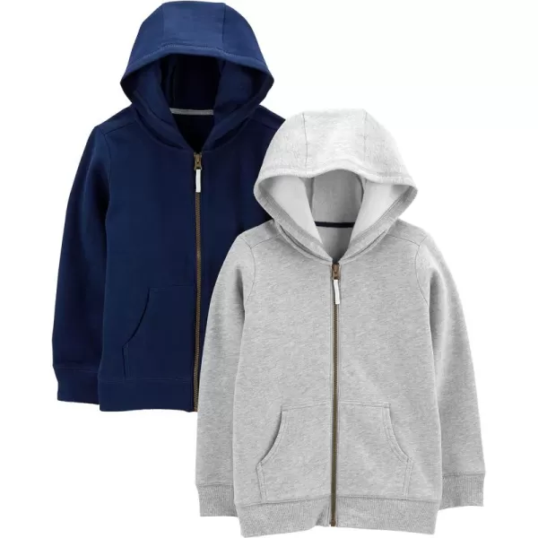 Simple Joys by Carters Toddlers and Baby Boys Fleece FullZip Hoodies Pack of 2GreyNavy