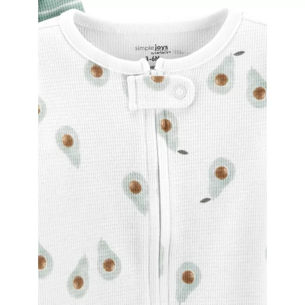 Simple Joys by Carters Baby 2Way Zip Thermal Footed Sleep and Play Pack of 2Mint Green StripeWhite Avocados