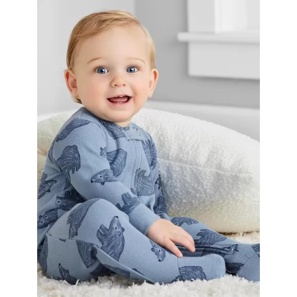 Simple Joys by Carters Baby Boys 2Way Zip Thermal Footed Sleep and Play Pack of 2Brown Double StripeOlive Forest Animals