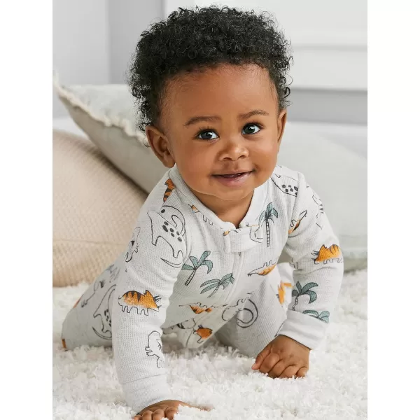 Simple Joys by Carters Baby Boys 2Way Zip Thermal Footed Sleep and Play Pack of 2Brown Double StripeOlive Forest Animals