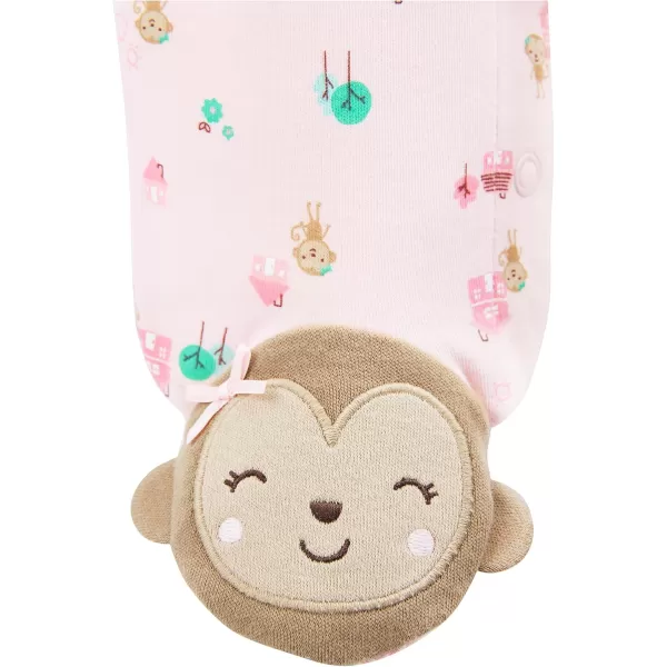 Simple Joys by Carters Baby Girls 2Pack Cotton Snap Footed Sleep and PlayMint Green OwlsPink Monkey