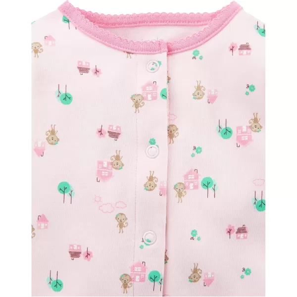 Simple Joys by Carters Baby Girls 2Pack Cotton Snap Footed Sleep and PlayMint Green OwlsPink Monkey