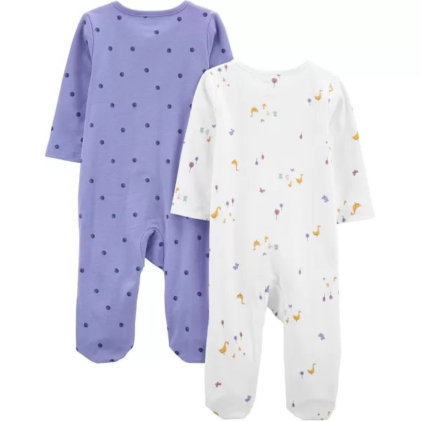 Simple Joys by Carters Baby Girls Cotton Footed Sleep and Play Pack of 2Purple Polka DotWhite Ducks