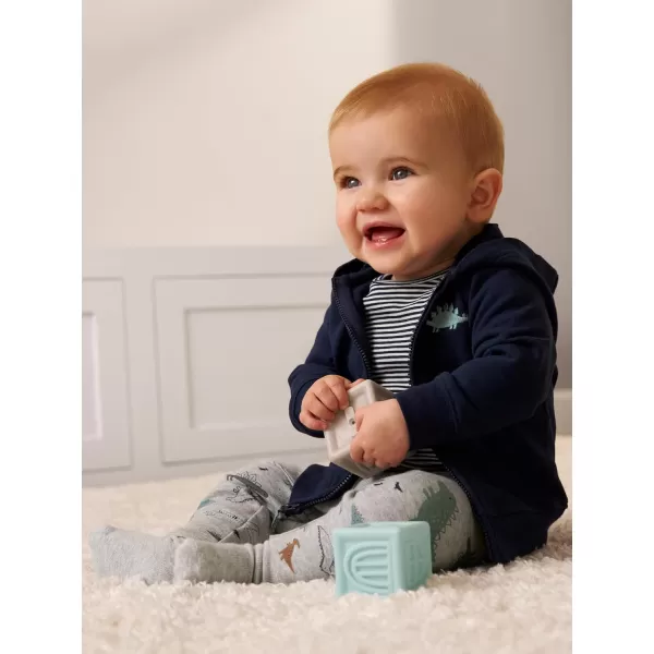 Simple Joys by Carters babyboys 4piece Jacket Pant and Bodysuit SetDark BlueGreenGrey DinosaurNavy Stripe