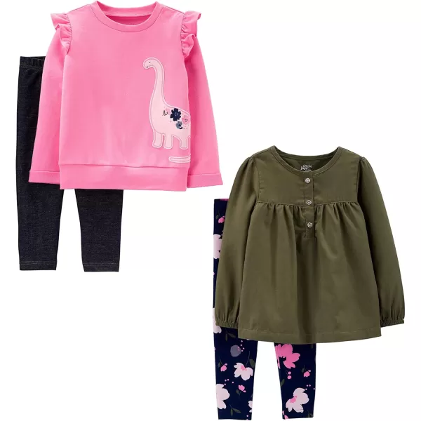 Simple Joys by Carters girls 4piece Playwear SetBlackNavy FloralOlivePink Dinosaur