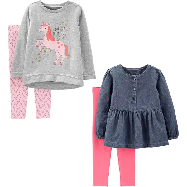 Simple Joys by Carters girls 4piece Playwear SetDenimGrey UnicornLight PinkPink