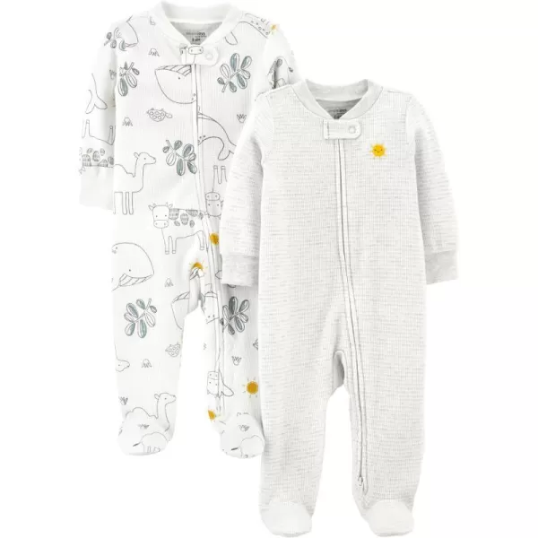 Simple Joys by Carters Baby 2Way Zip Thermal Footed Sleep and Play Pack of 2AnimalSun