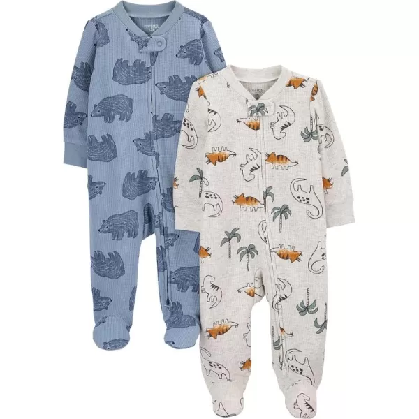 Simple Joys by Carters Baby Boys 2Way Zip Thermal Footed Sleep and Play Pack of 2Brown Double StripeOlive Forest Animals