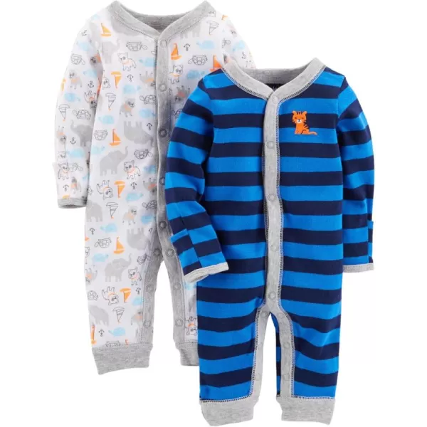 Simple Joys by Carters Baby Boys Cotton Footless Sleep and Play Pack of 2Blue Rugby StripeWhite Dog