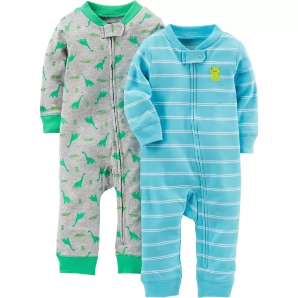 Simple Joys by Carters Baby Boys Cotton Footless Sleep and Play Pack of 2Grey DinosaurLight Blue Double Stripe