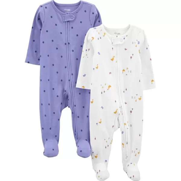 Simple Joys by Carters Baby Girls Cotton Footed Sleep and Play Pack of 2Purple Polka DotWhite Ducks