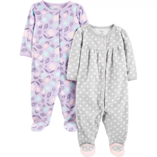 Simple Joys by Carters Baby Girls Fleece Footed Sleep and Play Pack of 2Grey HeartsLavender Floral