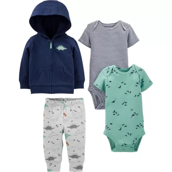 Simple Joys by Carters babyboys 4piece Jacket Pant and Bodysuit SetDark BlueGreenGrey DinosaurNavy Stripe