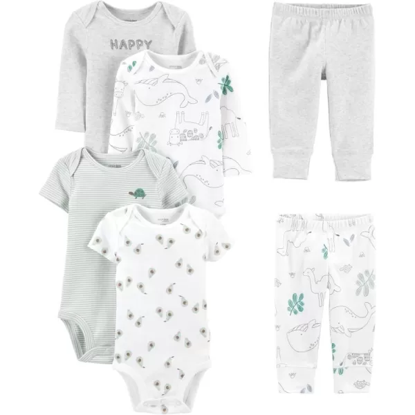 Simple Joys by Carters babyboys 6piece Bodysuits Short and Long Sleeve and Pants SetGrey HeatherWhite Animal PrintAvocadosStripeText Print