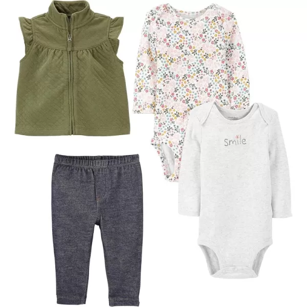 Simple Joys by Carters babygirls 4piece Playwear SetGreyIndigoOliveWhite Floral