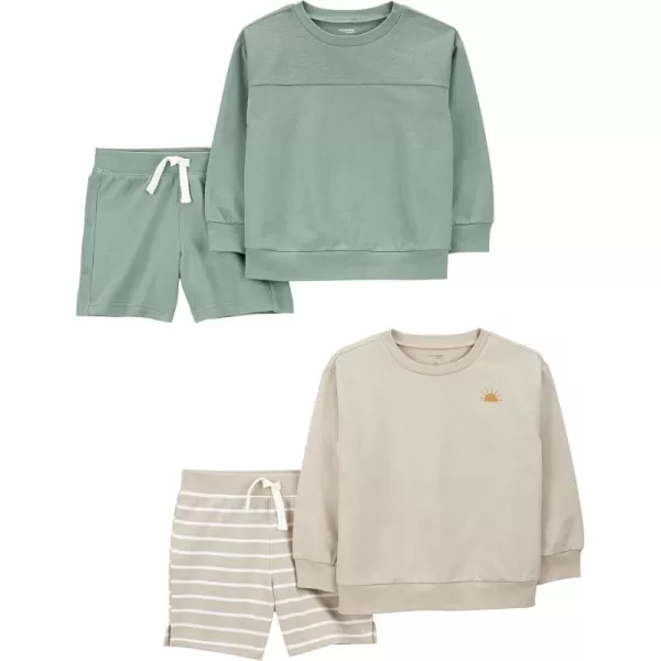 Simple Joys by Carters boys 4piece Sweatshirt SetBeige StripeBottle Green