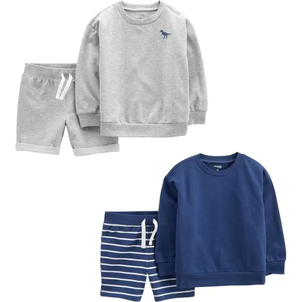 Simple Joys by Carters boys 4piece Sweatshirt SetGreyNavyDinosaurStripe