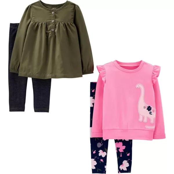 Simple Joys by Carters girls 4piece Playwear SetBlackNavy FloralOlivePink Dinosaur