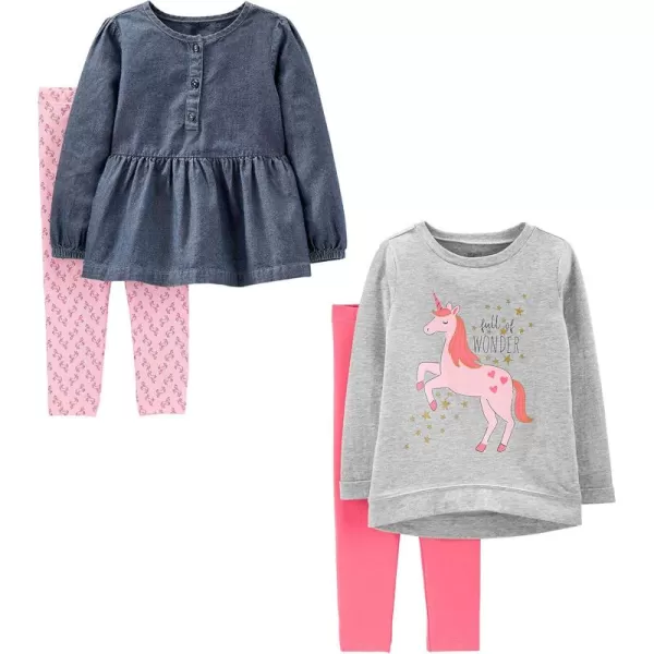 Simple Joys by Carters girls 4piece Playwear SetDenimGrey UnicornLight PinkPink