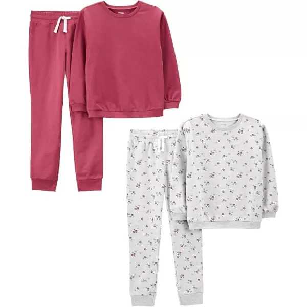 Simple Joys by Carters girls 4piece Playwear SetGrey FloralRaspberry Red