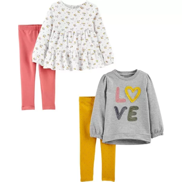 Simple Joys by Carters girls 4piece Playwear SetGrey LovePinkWhite FloralYellow Dots