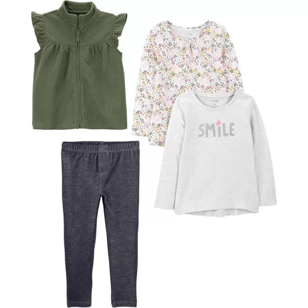 Simple Joys by Carters girls 4piece Playwear SetGrey SmileIndigo WashOliveWhite Floral