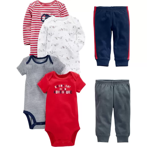 Simple Joys by Carters babyboys 6piece Bodysuits Short and Long Sleeve and Pants SetMulticolorBearDogsStripeText Print