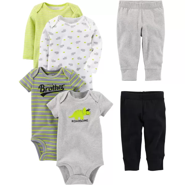 Simple Joys by Carters babyboys 6piece Bodysuits Short and Long Sleeve and Pants SetMulticolorDinosaurRhinoStripeText Print