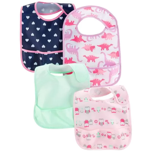 Simple Joys by Carters Baby 4 Pack Feeder Bibs dinoowlsmintnavy hearts One SizeNavy  DinosaurHearts