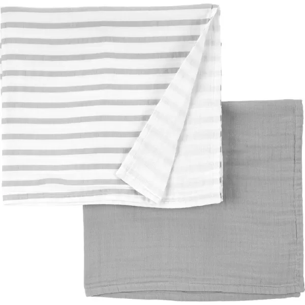 Simple Joys by Carters UnisexBaby 2Pack Cotton Gauze BlanketGreyWhite Stripe