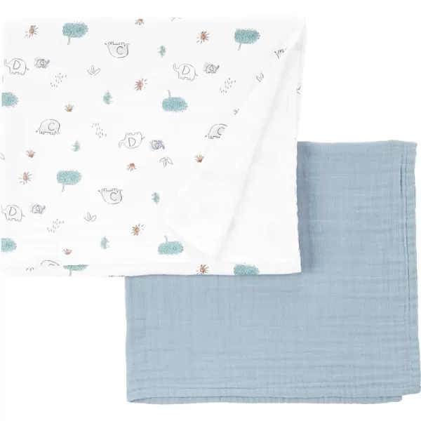 Simple Joys by Carters UnisexBaby 2Pack Cotton Gauze BlanketSage GreenWhite Elephant