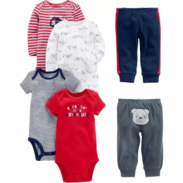 Simple Joys by Carters babyboys 6piece Bodysuits Short and Long Sleeve and Pants SetMulticolorBearDogsStripeText Print