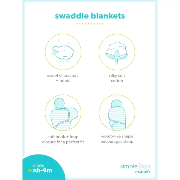 Simple Joys by Carters Baby Girls Cotton Swaddle Blankets MultipacksPink HeartsWhite Floral