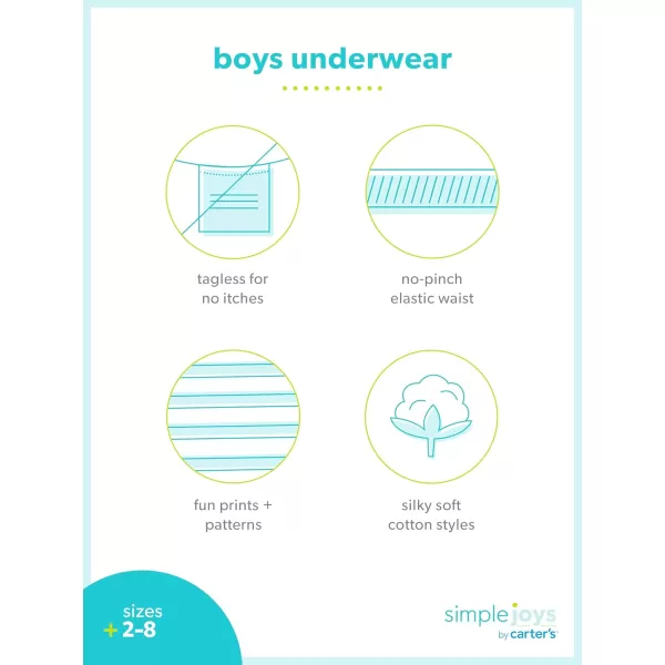 Simple Joys by Carters Boys 8Pack UnderwearDark GreyGreen Mini StripeGrey DinosaurStripe