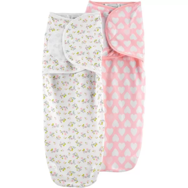 Simple Joys by Carters Baby Girls Cotton Swaddle Blankets MultipacksPink HeartsWhite Floral