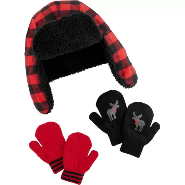 Simple Joys by Carters Baby Hat and Mitten SetBlack Red Buffalo Check