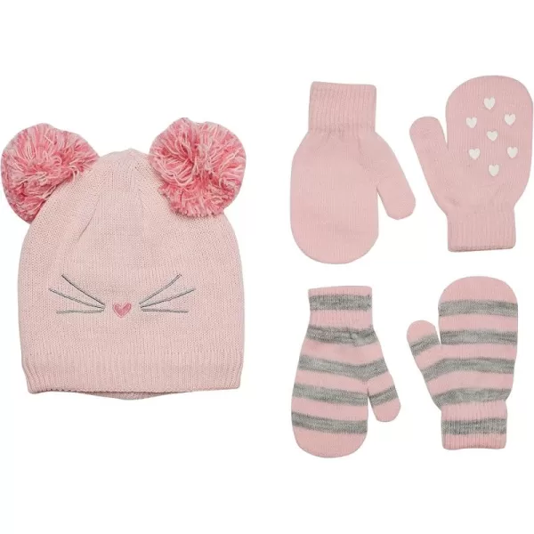 Simple Joys by Carters Baby Hat and Mitten SetGrey StripePinkHearts