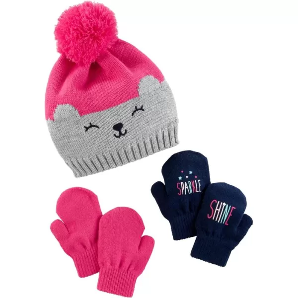 Simple Joys by Carters Baby Hat and Mitten SetNavyPink Bear