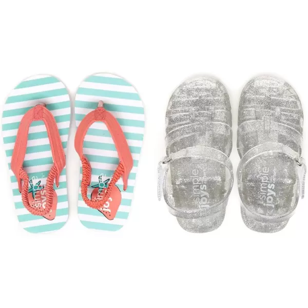 Simple Joys by Carters Girls and Toddlers Kimmie Nora Jelly Sandal SetSilverTurquoise Blue Stripe