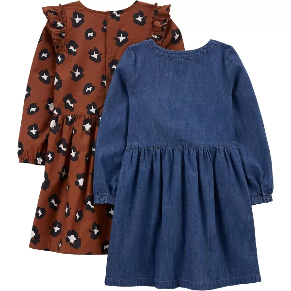 Simple Joys by Carters Girls 2Pack Stretch Rib DressesBrown CheetahDark Denim