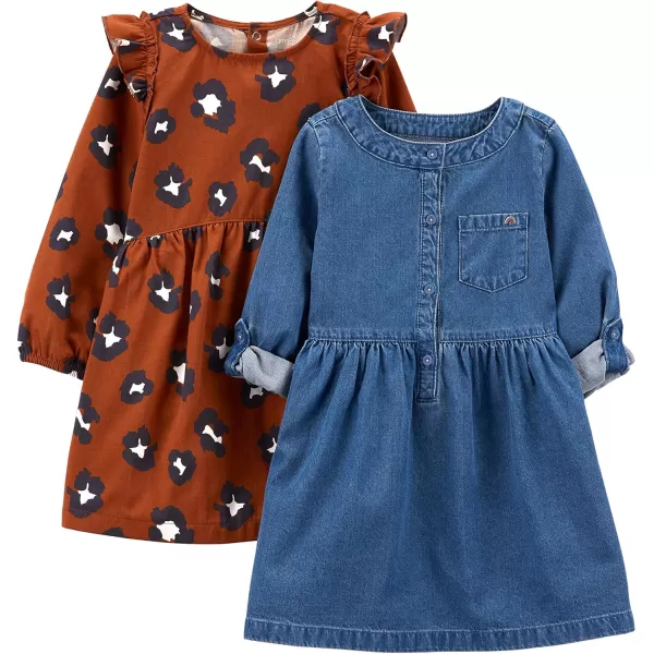 Simple Joys by Carters Girls 2Pack Stretch Rib DressesChambrayCheetah