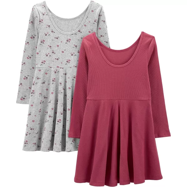 Simple Joys by Carters Girls 2Pack Stretch Rib DressesGrey FloralPlum