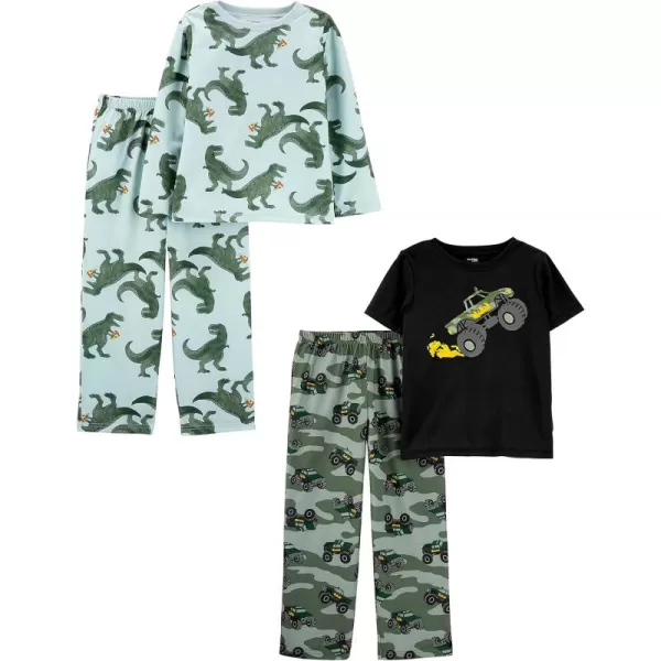 Simple Joys by Carters Boys 4Piece Poly PajamasAqua Blue DinosaurBlack TrucksGreen Camo